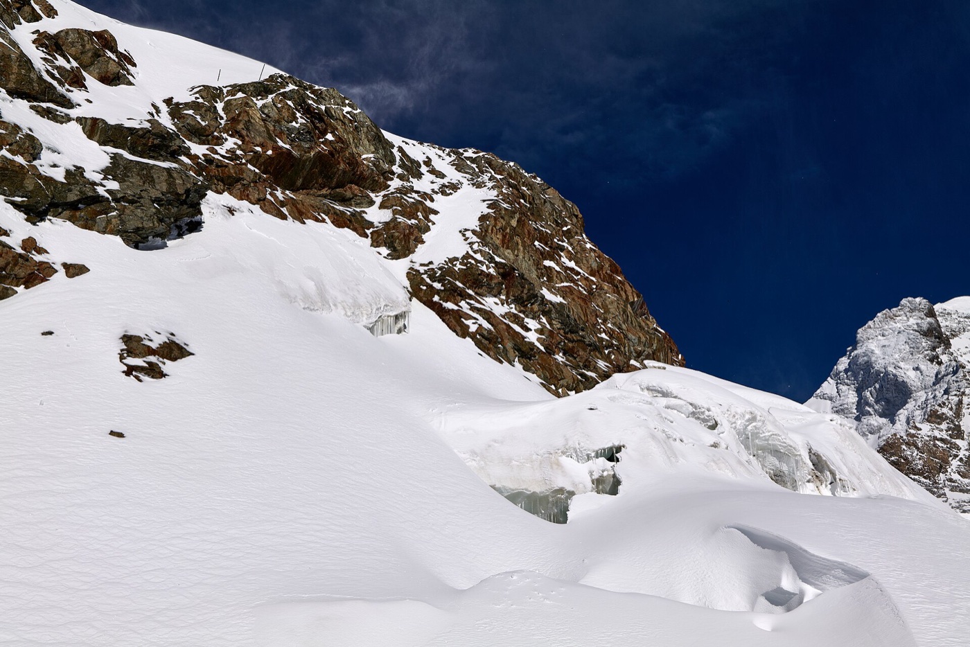 The Sphinx observatory and the Jungfraujoch station above the Aletsch Glacier in the Bernese Alps