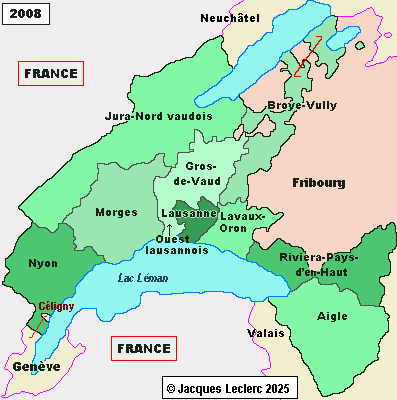 Carte des districts du canton de Vaud